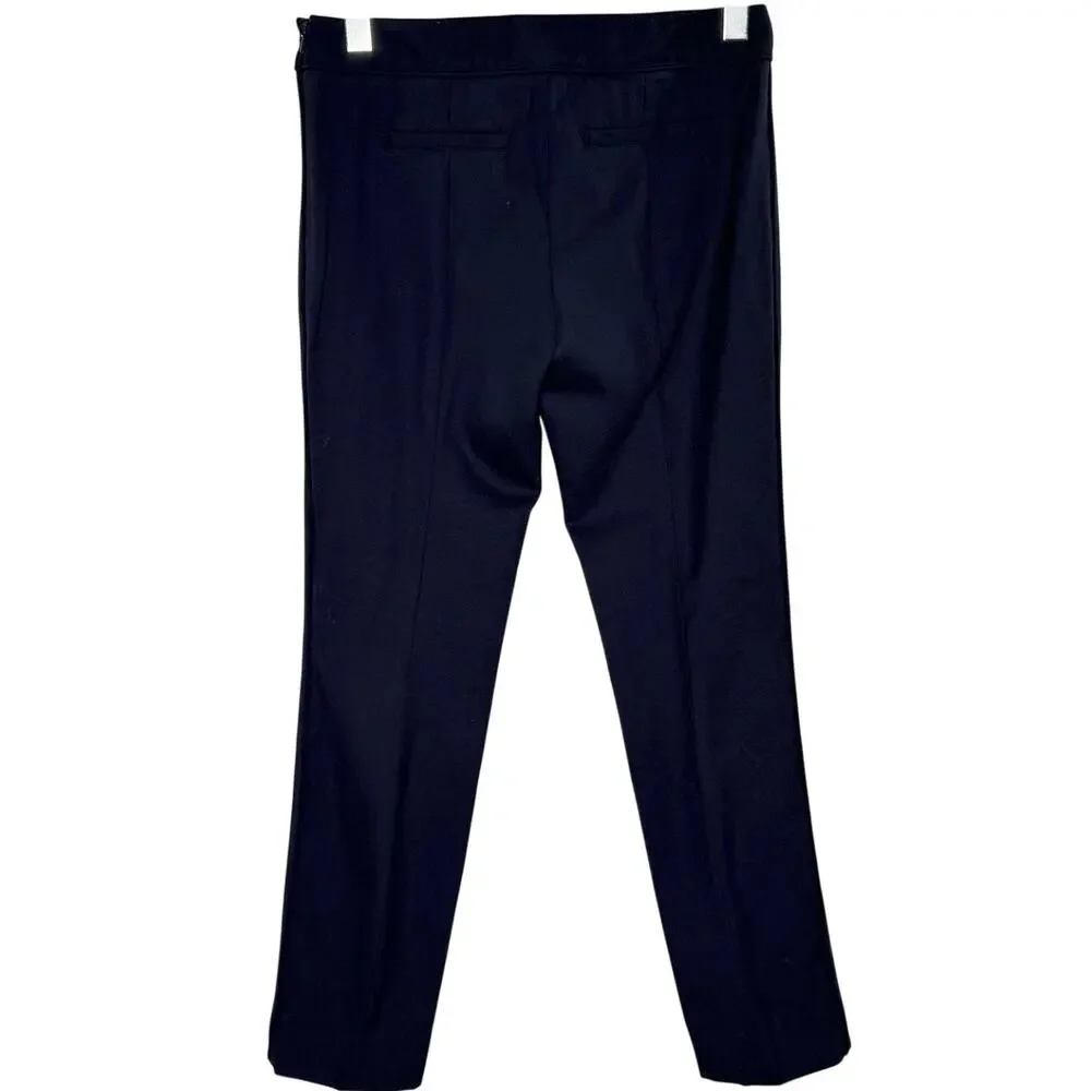 Tory Burch Navy Pant 2 Wool Blend Trouser Tapered Slim Ankle Seam Back